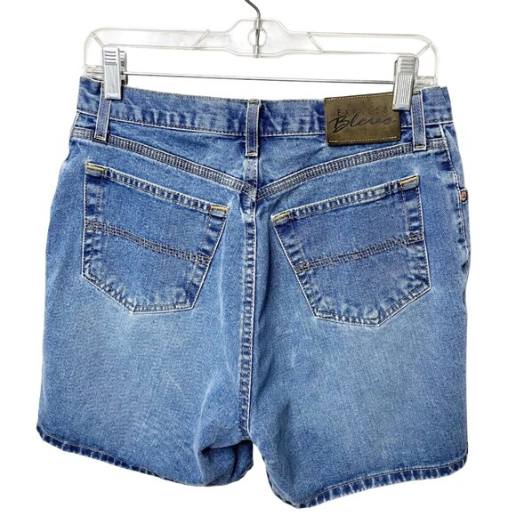 Vintage 90’s Express Bleus High Rise Button Fly Blue Denim Shorts Womens Size 29 - Picture 1 of 7